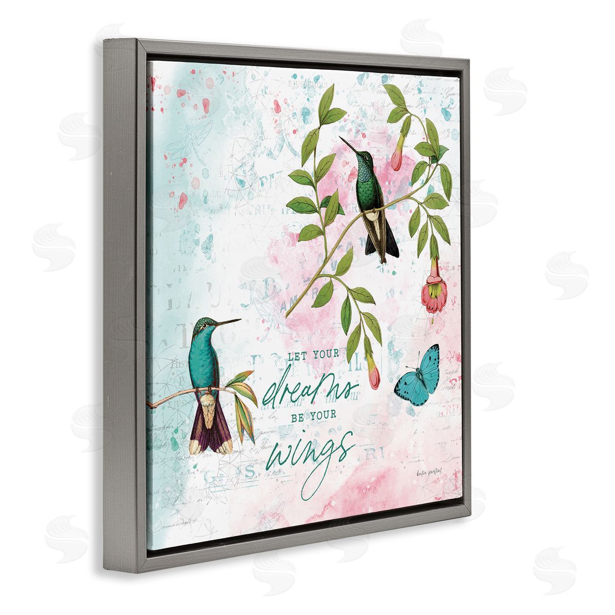 Let Your Dreams Be Wings Grey Floating Frame Canvas Wall Art, Home Decor by Katie Pertiet