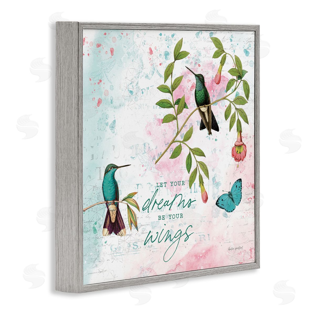 Let Your Dreams Be Wings Grey Frame Print Wall Art, Home Decor by Katie Pertiet