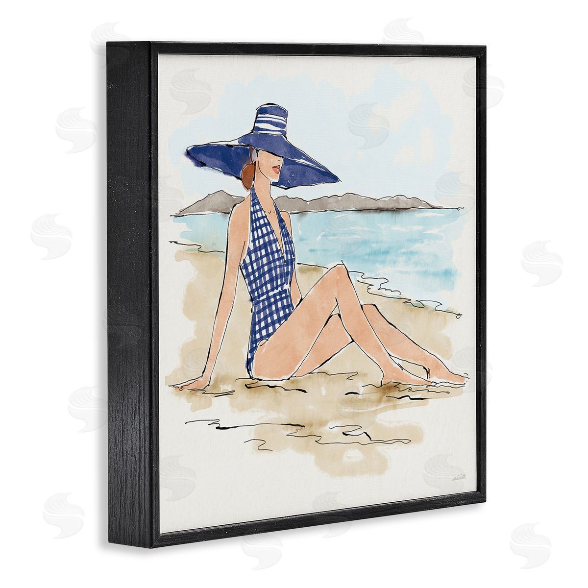 Sun Bathing Beauty Black Frame Print Wall Art, Home Decor by Anne Tavoletti