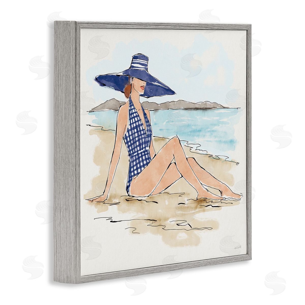 Sun Bathing Beauty Grey Frame Print Wall Art, Home Decor by Anne Tavoletti