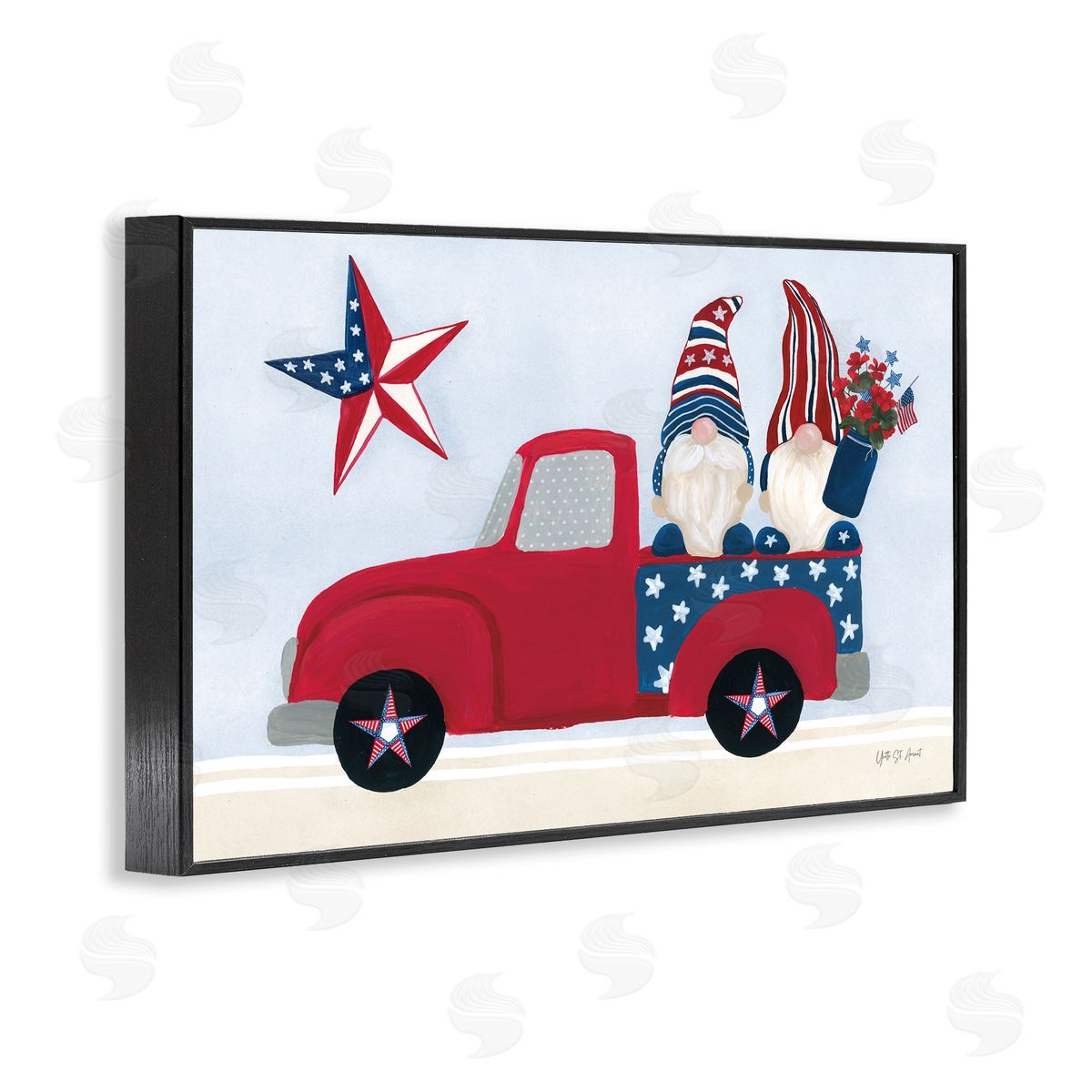 Patriotic Gnomes in Truck Black Frame Print Wall Art, Home Decor by Yvette St. Amant
