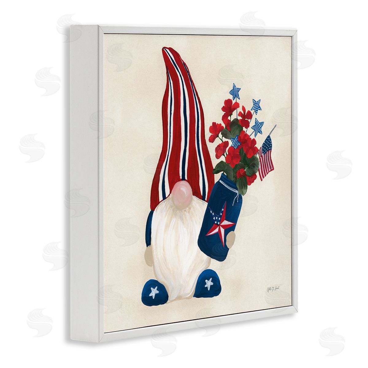 Patriotic Gnome & Flowers White Frame Print Wall Art, Home Decor by Yvette St. Amant