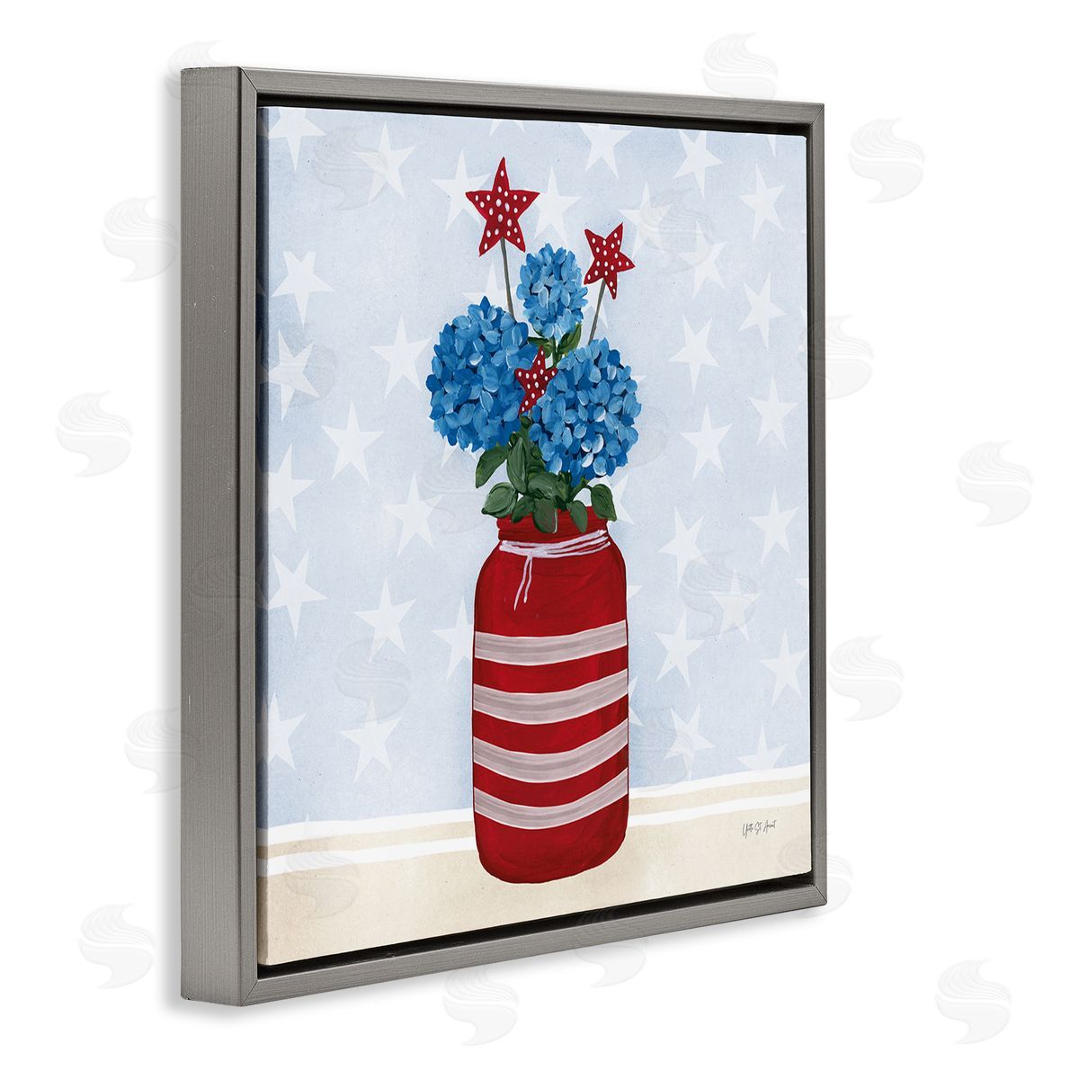 Summer Stars Bouquet Grey Floating Frame Canvas Wall Art, Home Decor by Yvette St. Amant
