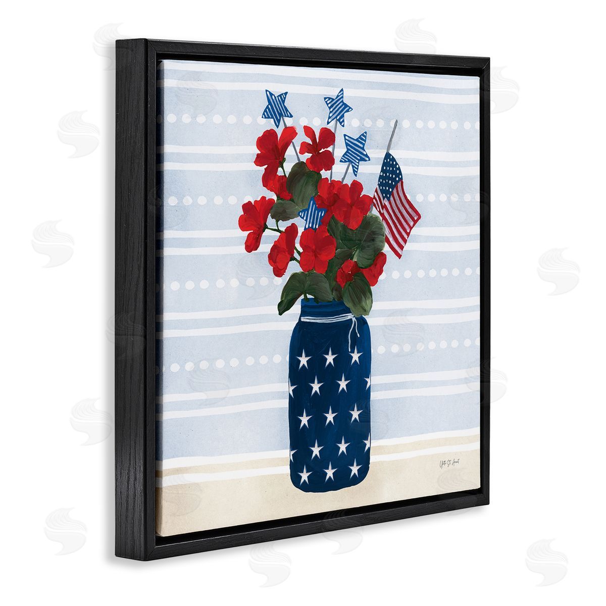 Stars & Stripes Bouquet Black Floating Frame Canvas Wall Art, Home Decor by Yvette St. Amant