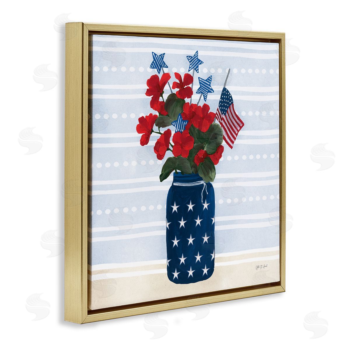 Stars & Stripes Bouquet Gold Floating Frame Canvas Wall Art, Home Decor by Yvette St. Amant