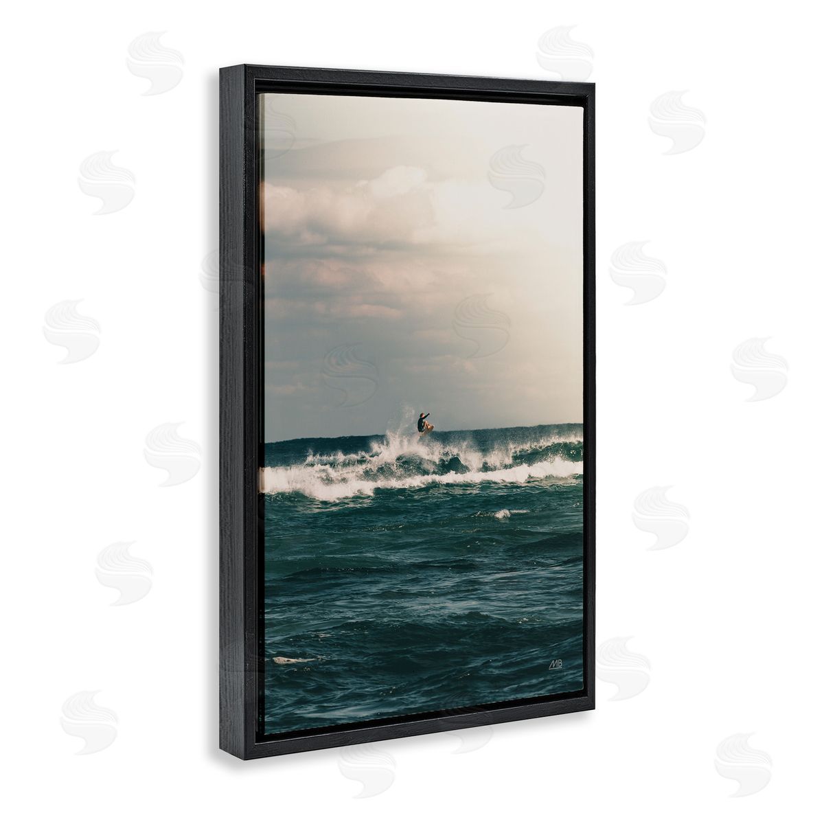 Ride The Tide Surfer Black Floating Frame Canvas Wall Art, Home Decor by Max Blakesberg Studios