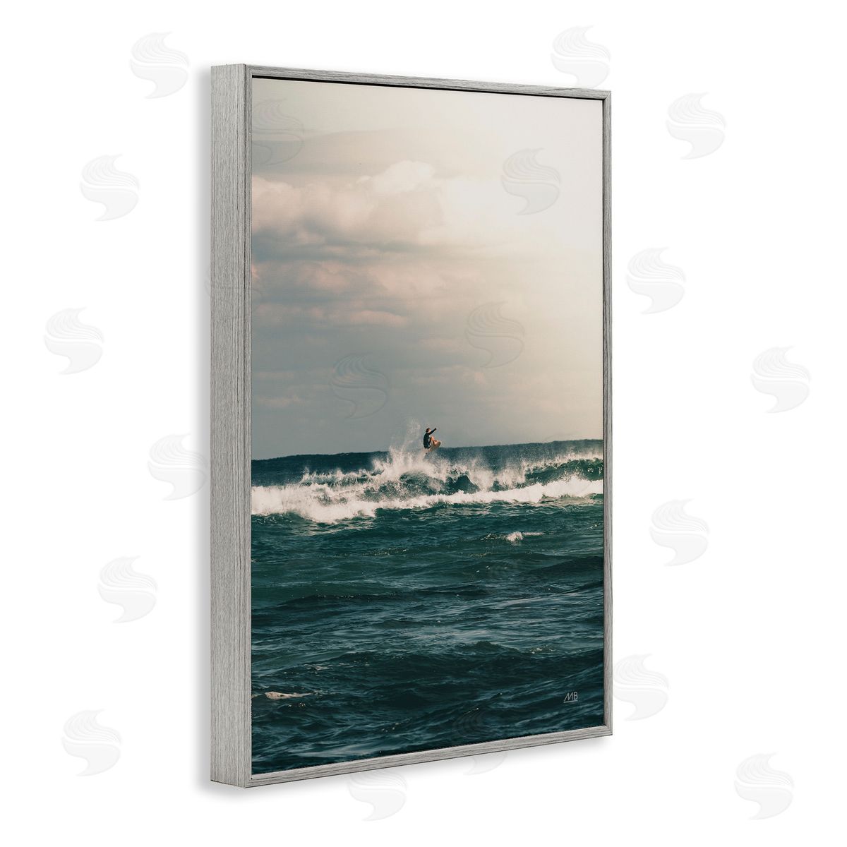 Ride The Tide Surfer Grey Frame Print Wall Art, Home Decor by Max Blakesberg Studios