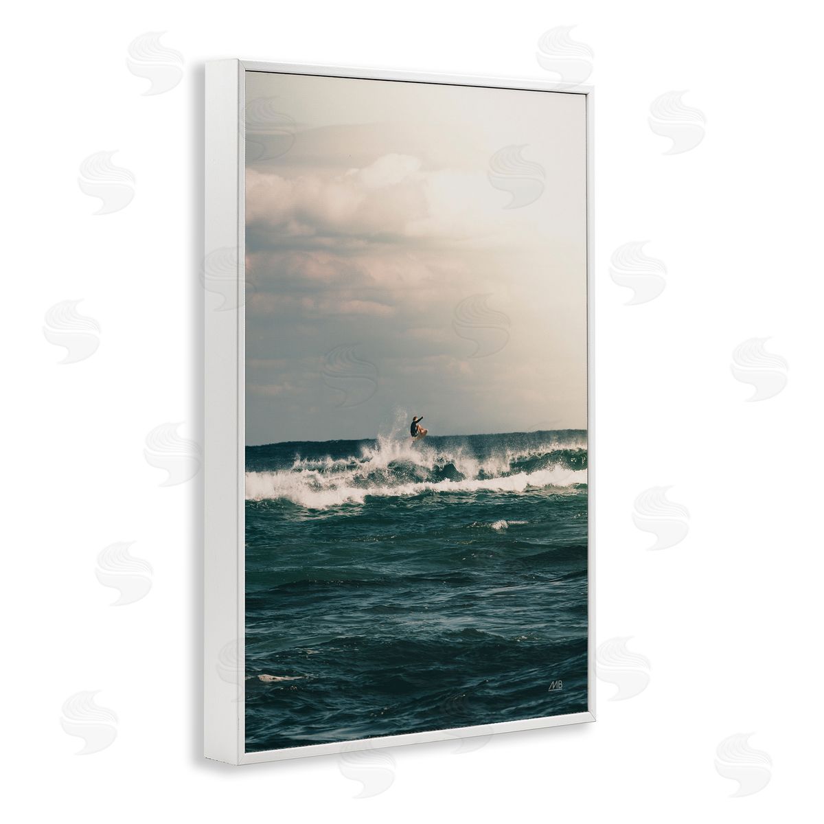 Ride The Tide Surfer White Frame Print Wall Art, Home Decor by Max Blakesberg Studios