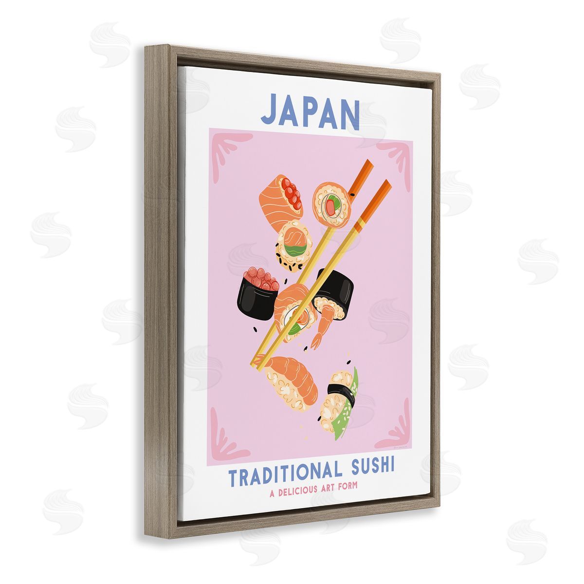 Japanese Traditional Sushi Brown Floating Frame Canvas Wall Art, Home Decor by Omar Escalante