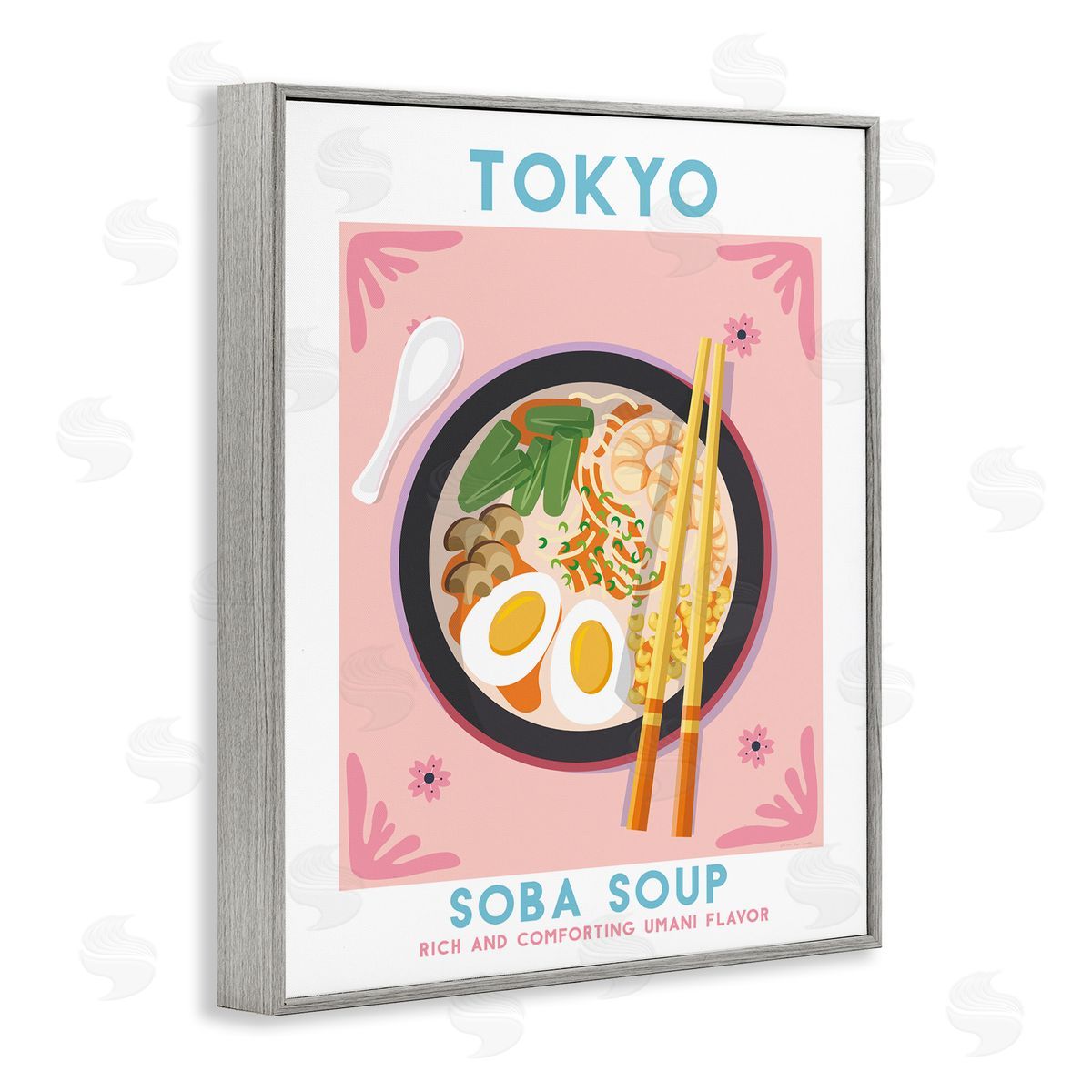 Tokyo Soba Soup Grey Frame Print Wall Art, Home Decor by Omar Escalante