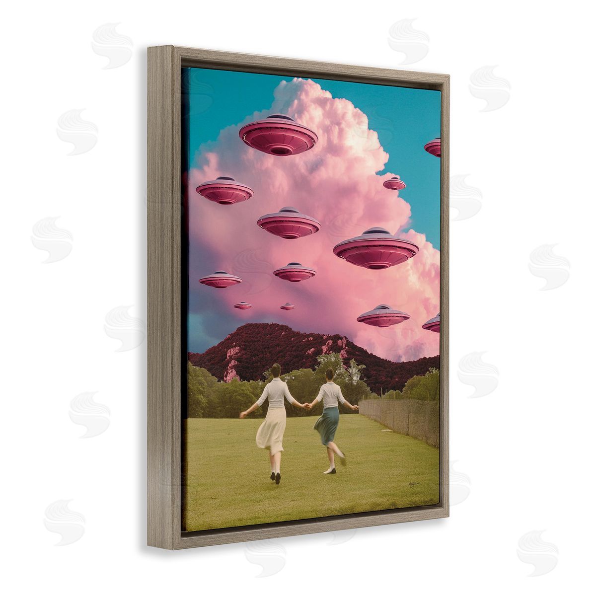 Pick Me Alien Invasion Brown Floating Frame Canvas Wall Art, Home Decor by Mary Urban