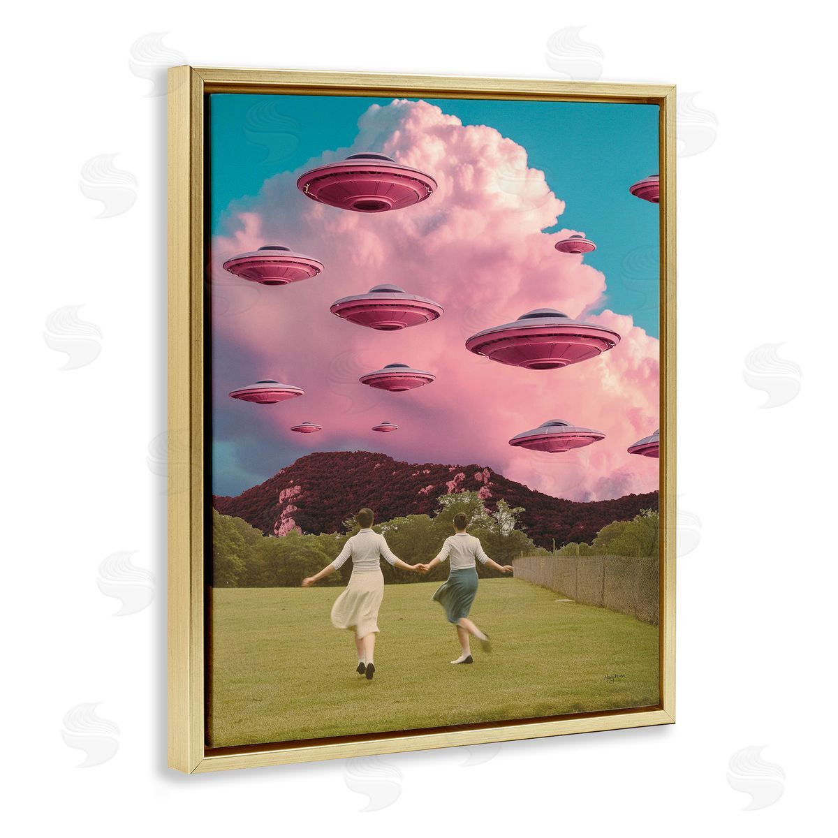 Pick Me Alien Invasion Gold Floating Frame Canvas Wall Art, Home Decor by Mary Urban