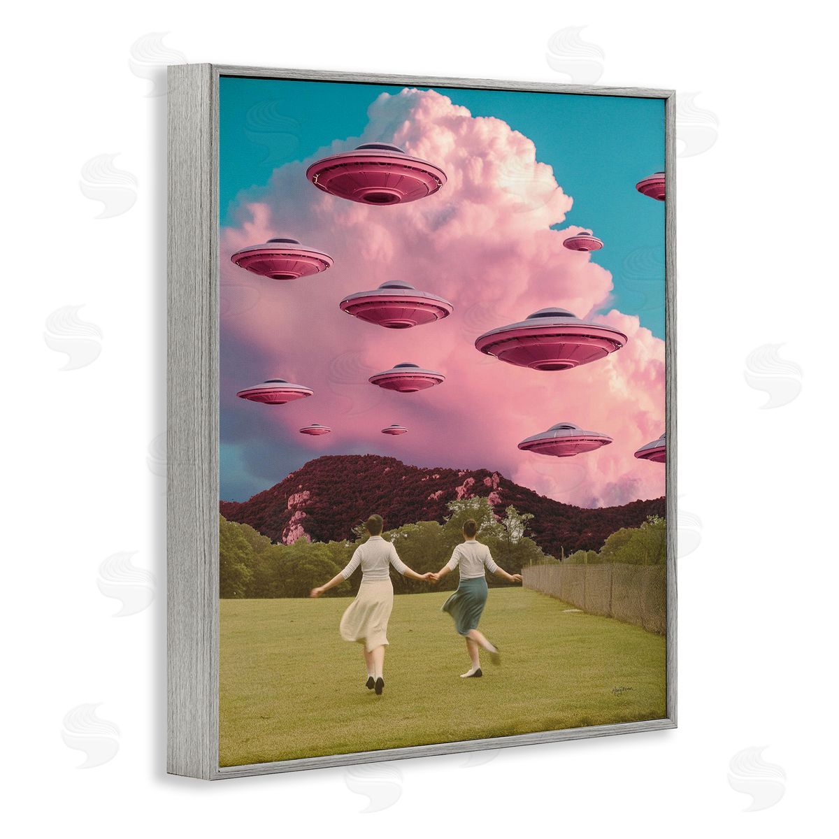 Pick Me Alien Invasion Grey Frame Print Wall Art, Home Decor by Mary Urban