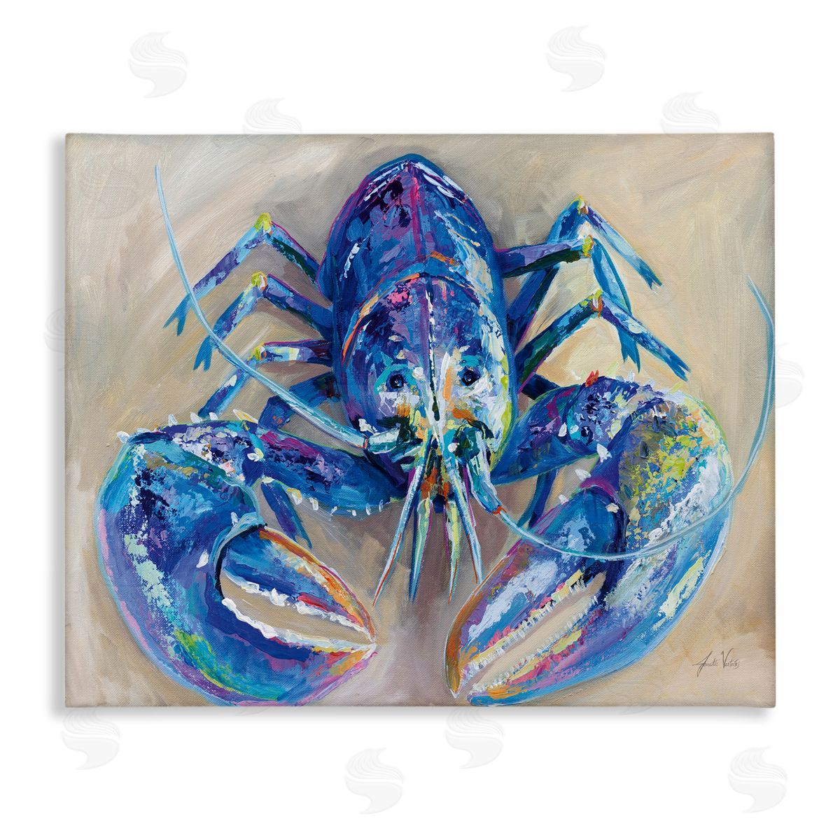 Blue Lobster Impression Canvas Wall Art, Home Decor by Jeanette Vertentes