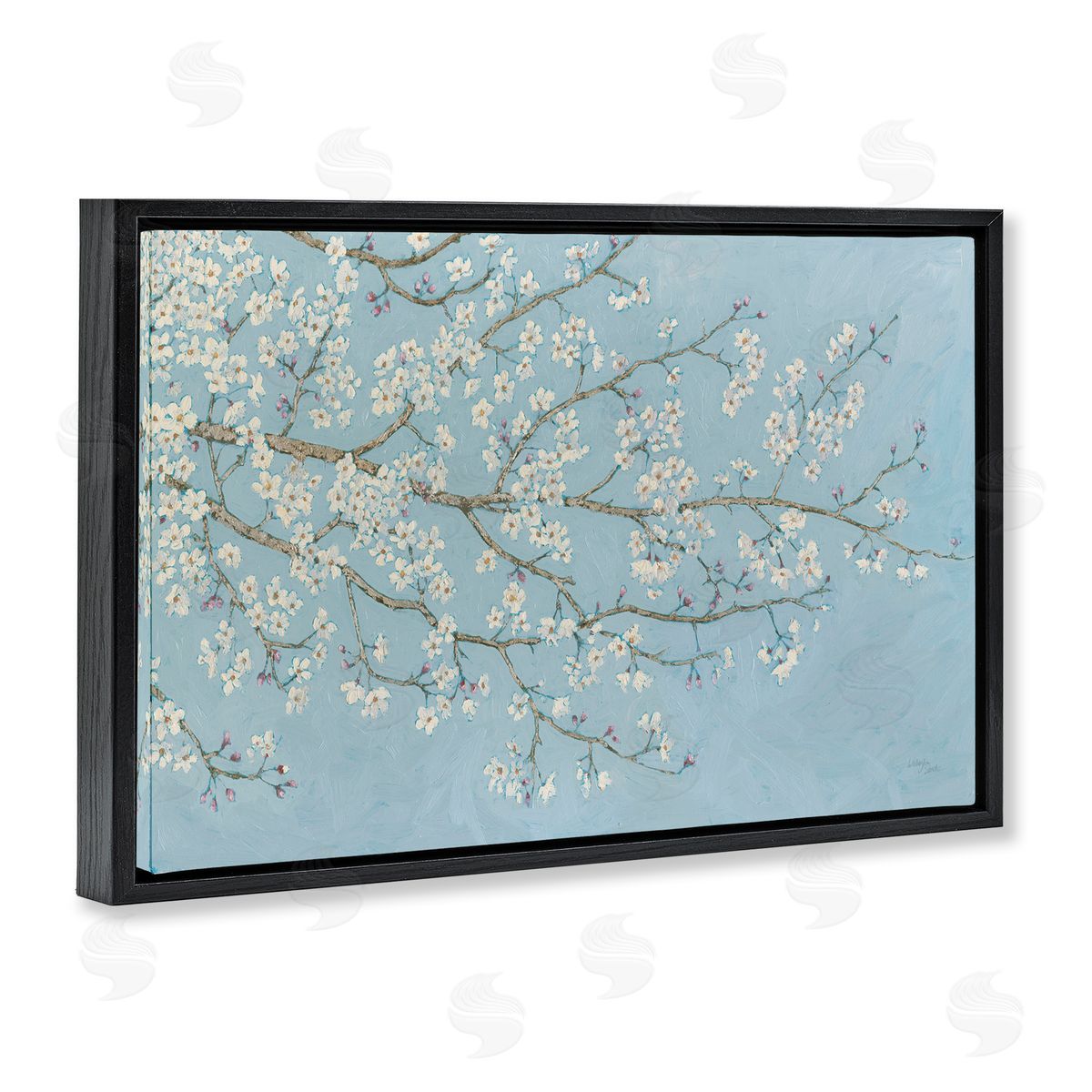 Delicate Apple Blossoms Black Floating Frame Canvas Wall Art, Home Decor by Wellington Studio