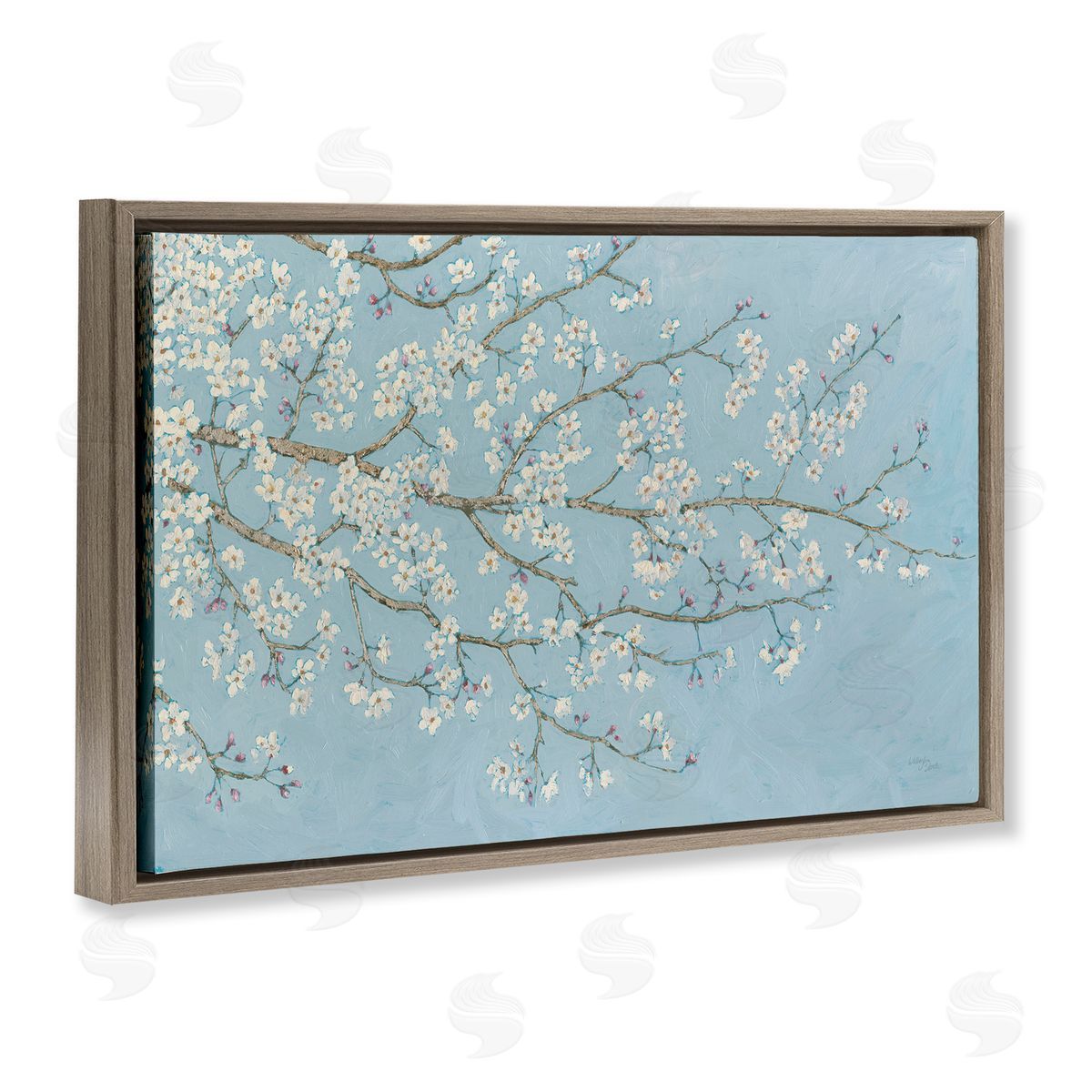 Delicate Apple Blossoms Brown Floating Frame Canvas Wall Art, Home Decor by Wellington Studio