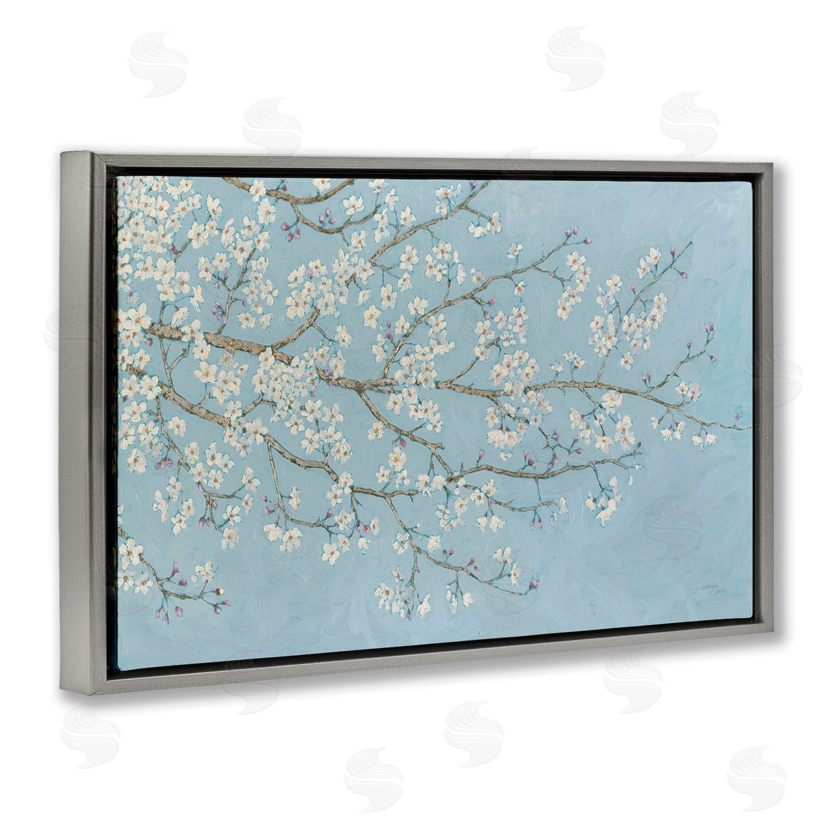 Delicate Apple Blossoms Grey Floating Frame Canvas Wall Art, Home Decor by Wellington Studio