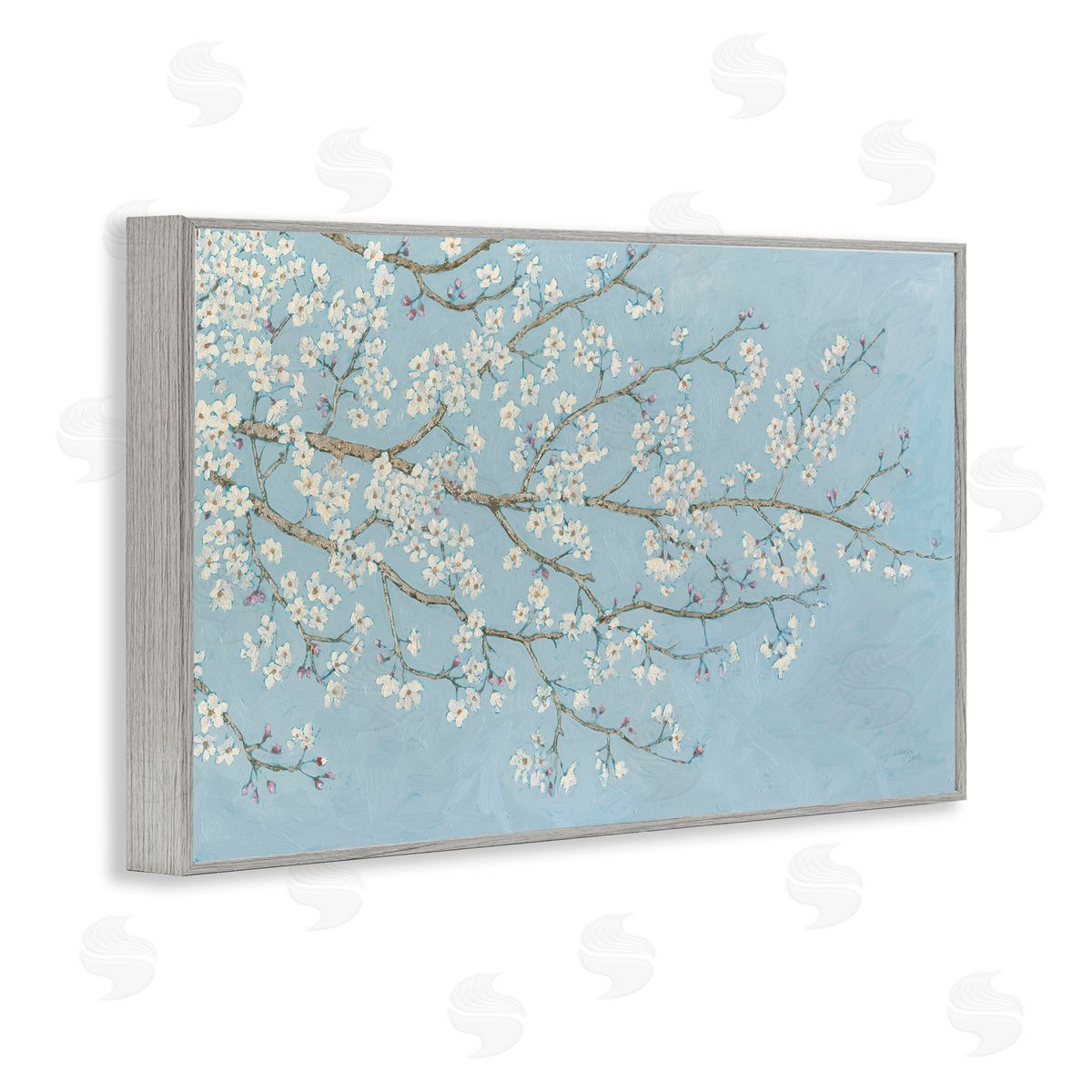 Delicate Apple Blossoms Grey Frame Print Wall Art, Home Decor by Wellington Studio