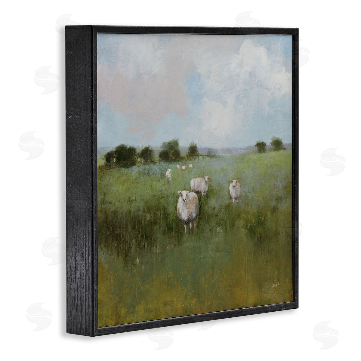 Quiet Pasture with Sheep Black Frame Print Wall Art, Home Decor by Julia Purinton