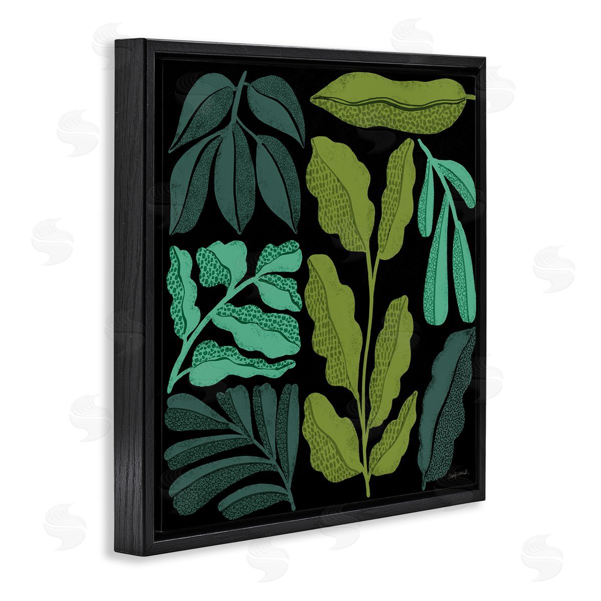 Plant Sprig Collage Black Floating Frame Canvas Wall Art, Home Decor by Cheryl Warrick