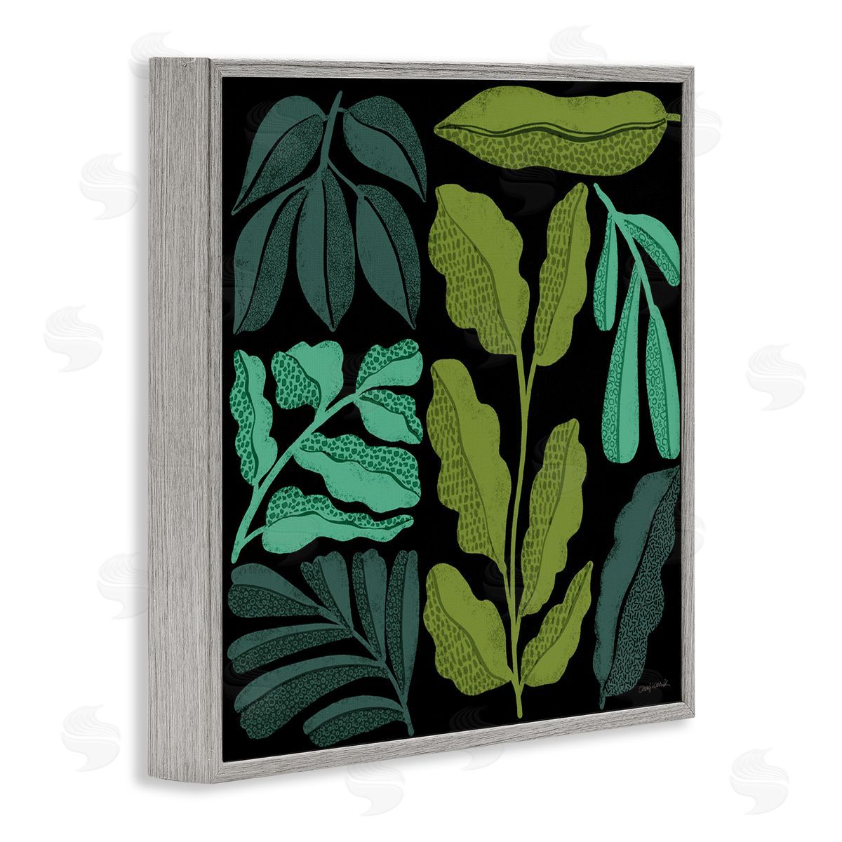 Plant Sprig Collage Grey Frame Print Wall Art, Home Decor by Cheryl Warrick
