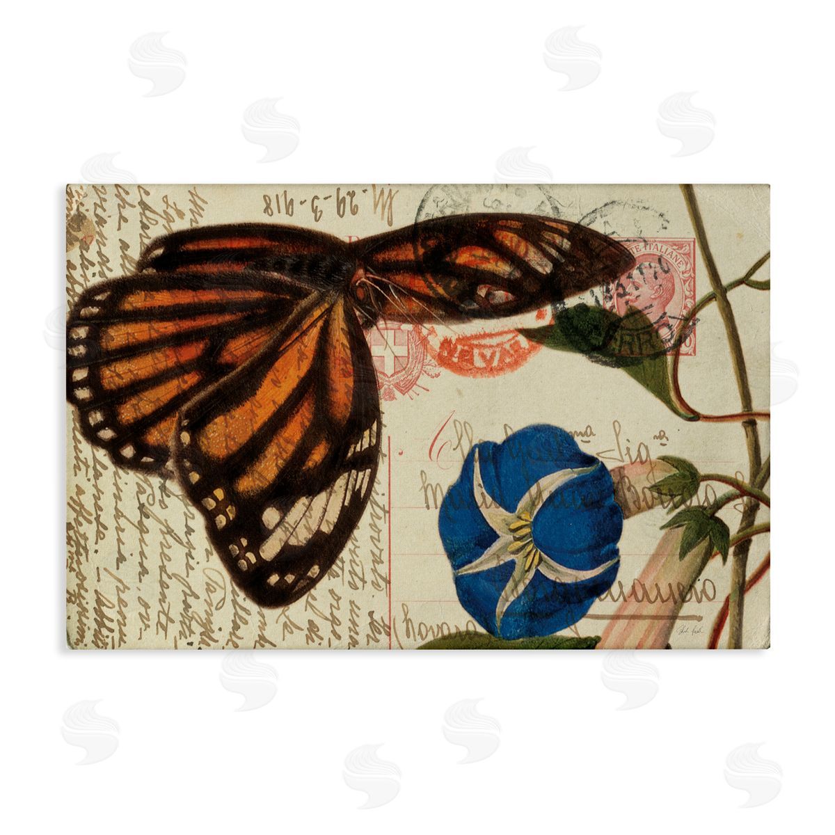 Vintage Postcard & Fauna Canvas Wall Art, Home Decor by Deborah Revell