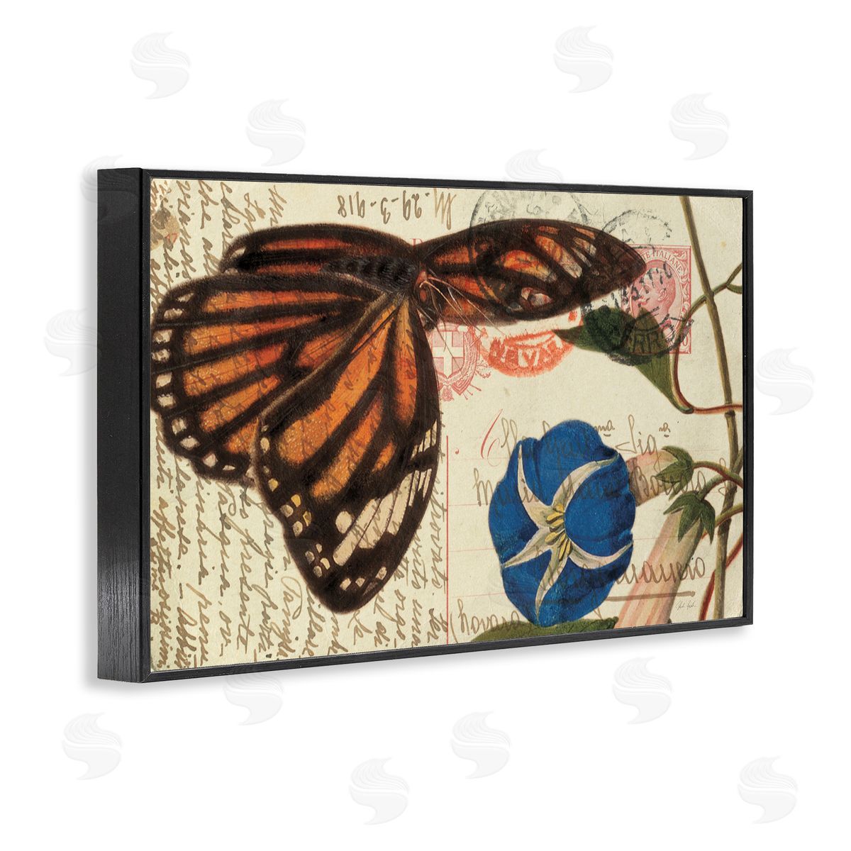 Vintage Postcard & Fauna Black Frame Print Wall Art, Home Decor by Deborah Revell