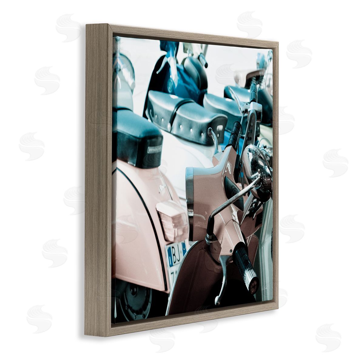 Retro Italian Scooter Brown Floating Frame Canvas Wall Art, Home Decor by Deborah Revell