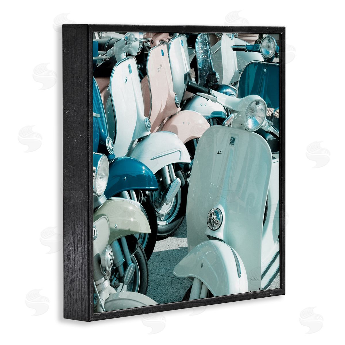 Lined Up Italian Scooters Black Frame Print Wall Art, Home Decor by Deborah Revell