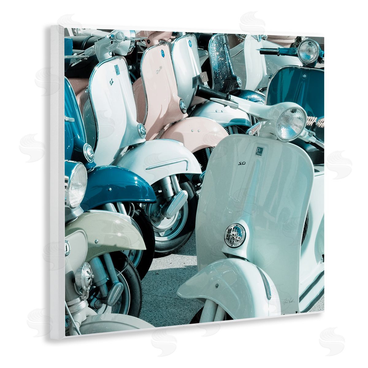 Lined Up Italian Scooters Wood Plaque Wall Art, Home Decor by Deborah Revell