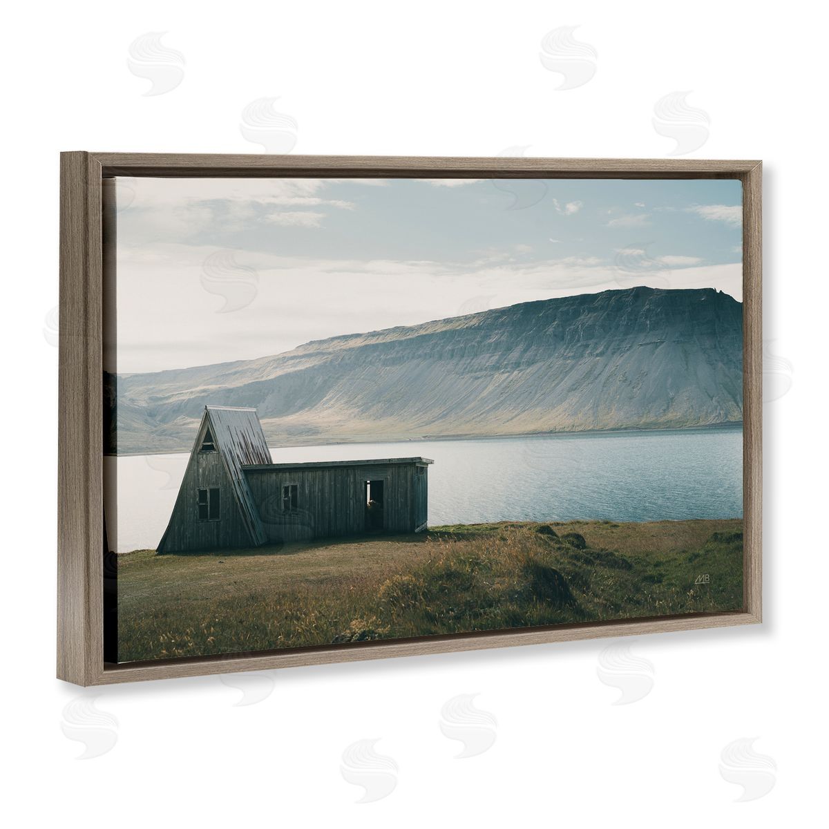 Icelandic Mountain Shore Brown Floating Frame Canvas Wall Art, Home Decor by Max Blakesberg Studios
