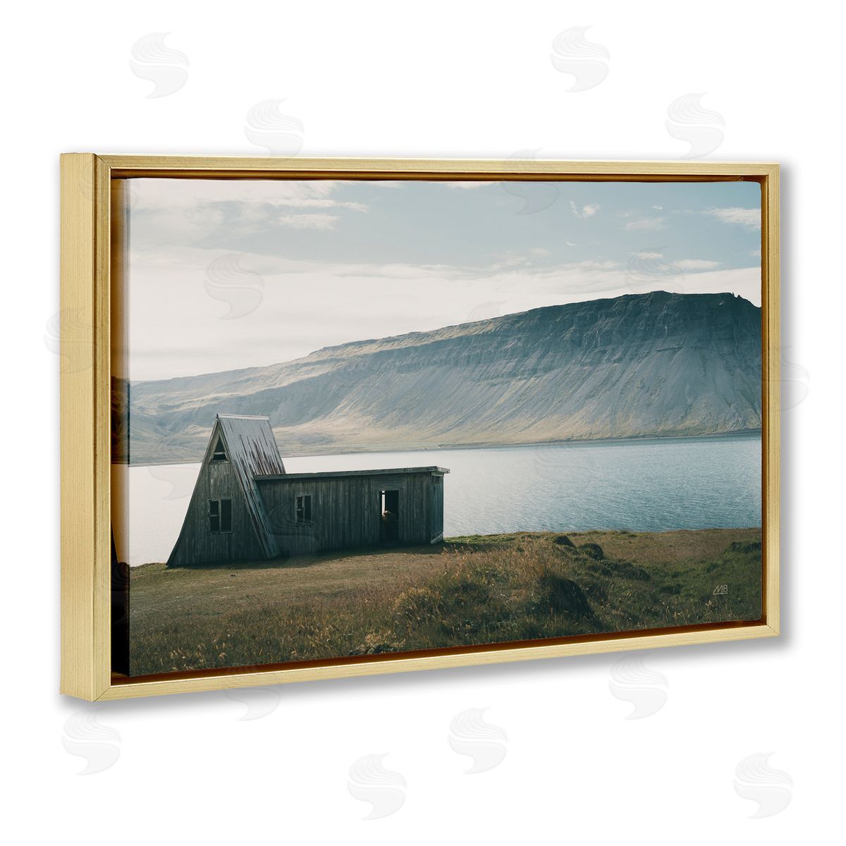 Icelandic Mountain Shore Gold Floating Frame Canvas Wall Art, Home Decor by Max Blakesberg Studios