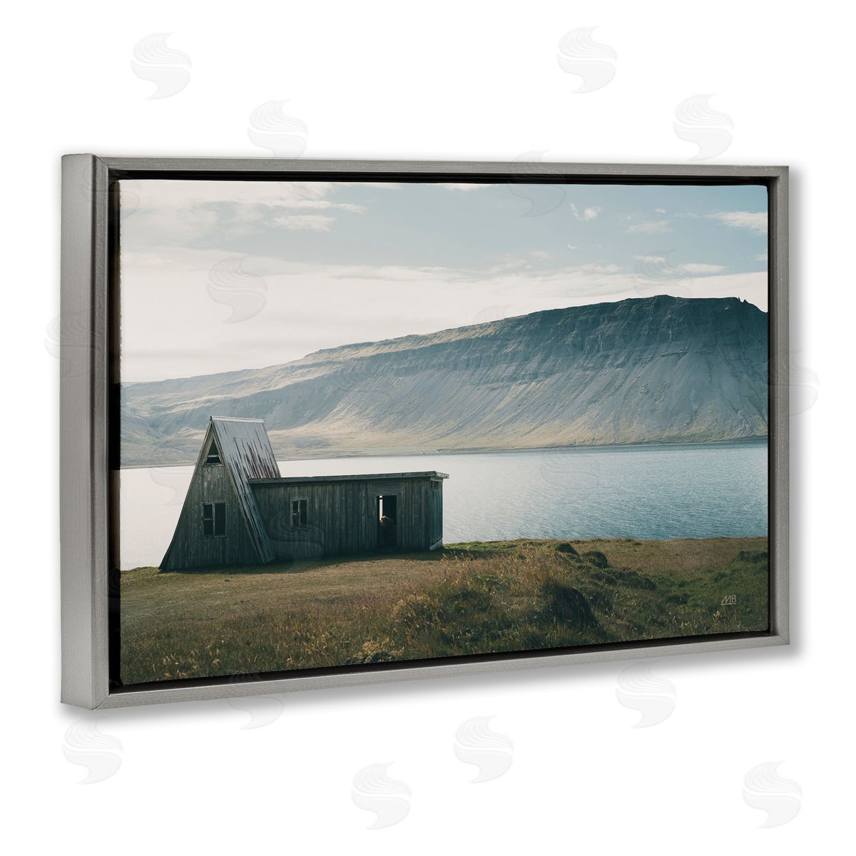 Icelandic Mountain Shore Grey Floating Frame Canvas Wall Art, Home Decor by Max Blakesberg Studios