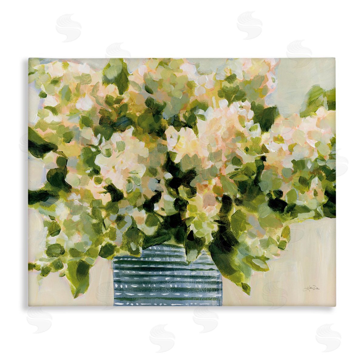 Dotted Hydrangeas Vase Canvas Wall Art, Home Decor by Katrina Pete