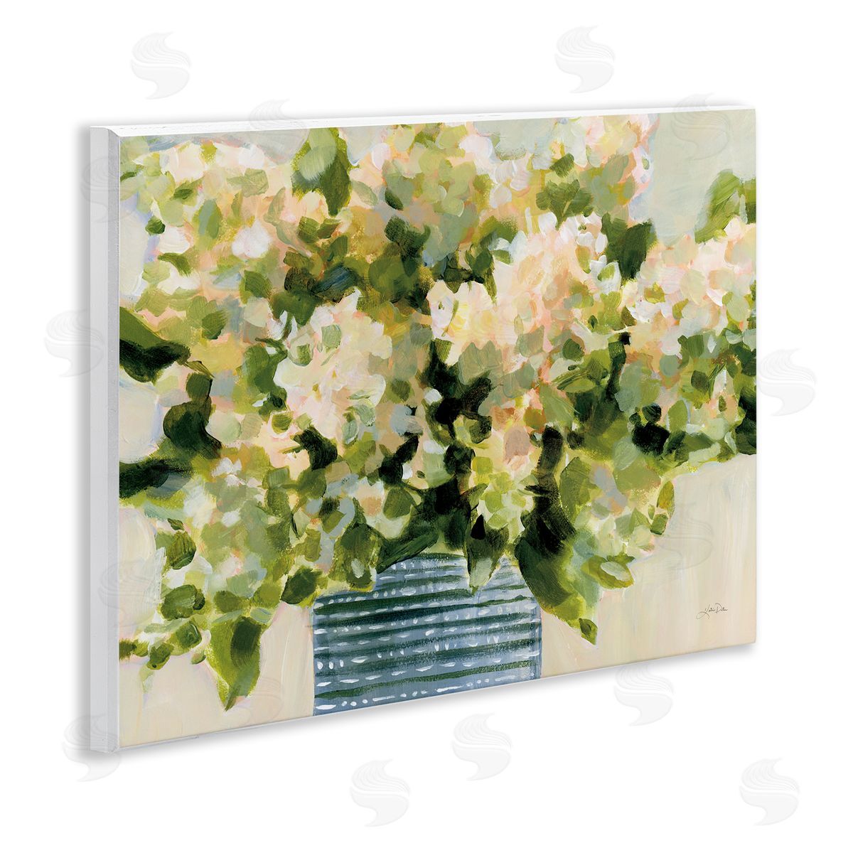 Dotted Hydrangeas Vase Wood Plaque Wall Art, Home Decor by Katrina Pete