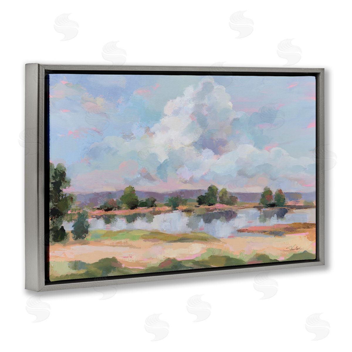 River View Overhead Clouds Grey Floating Frame Canvas Wall Art, Home Decor by Silvia Vassileva