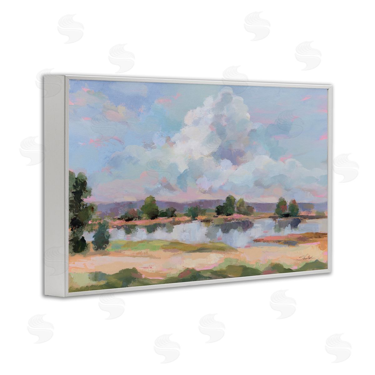 River View Overhead Clouds White Frame Print Wall Art, Home Decor by Silvia Vassileva