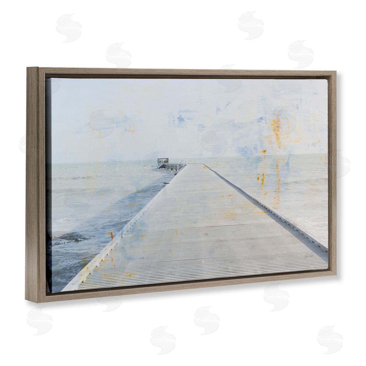 Pier View Distressed Accents Brown Floating Frame Canvas Wall Art, Home Decor by Deborah Revell