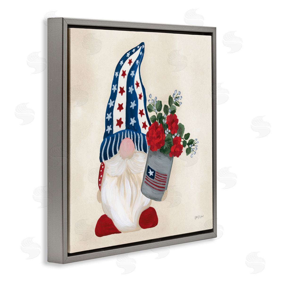 Americana Summer Gnome Grey Floating Frame Canvas Wall Art, Home Decor by Yvette St. Amant