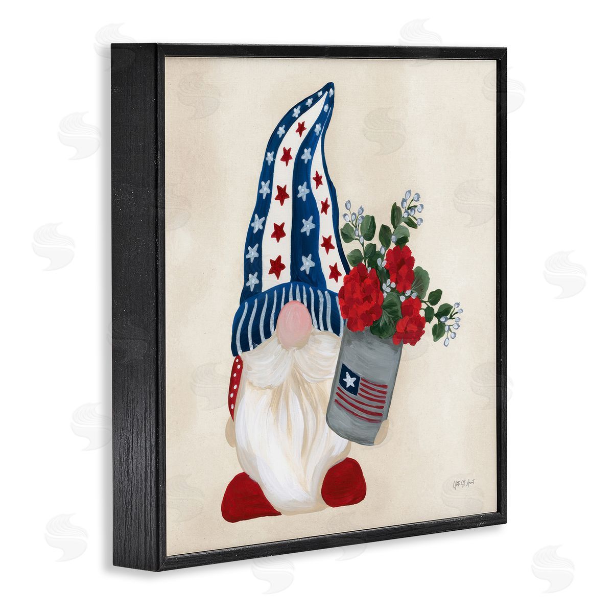 Americana Summer Gnome Black Frame Print Wall Art, Home Decor by Yvette St. Amant