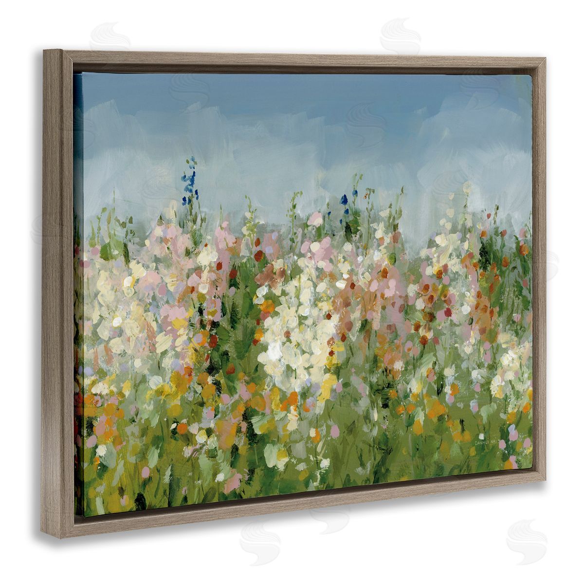 Speckled Tranquil Field Brown Floating Frame Canvas Wall Art, Home Decor by Danhui Nai