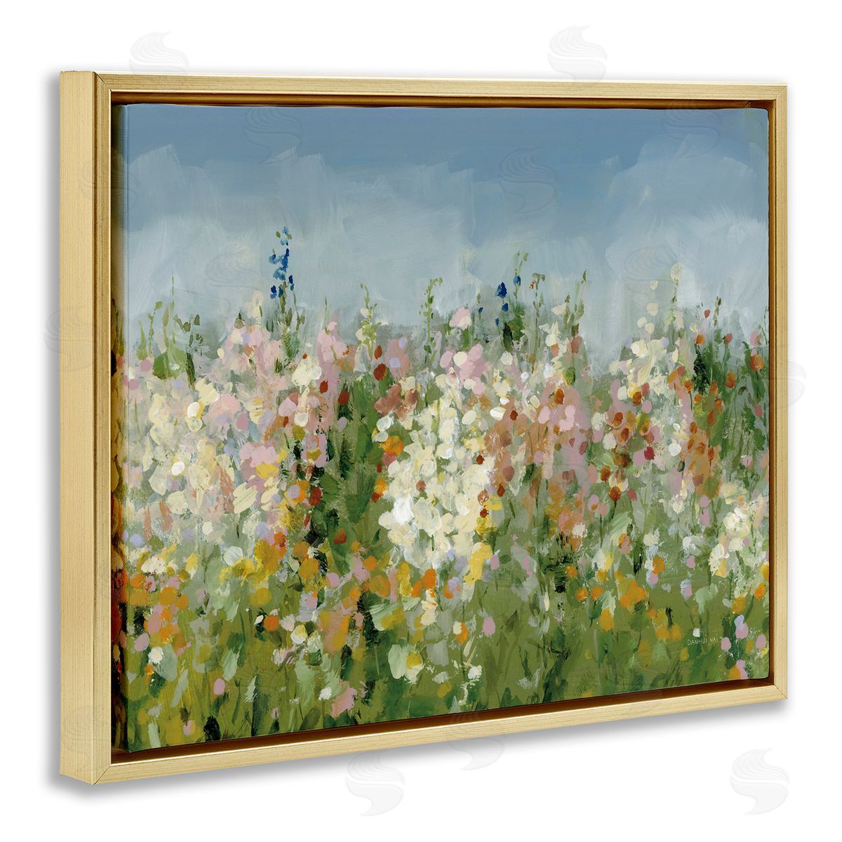 Speckled Tranquil Field Gold Floating Frame Canvas Wall Art, Home Decor by Danhui Nai