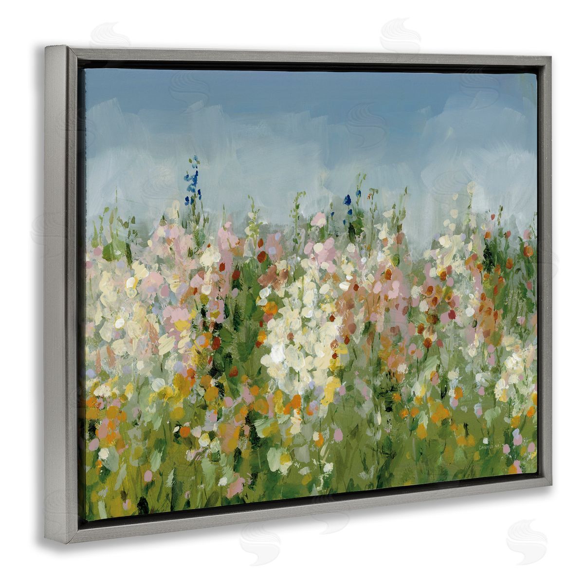 Speckled Tranquil Field Grey Floating Frame Canvas Wall Art, Home Decor by Danhui Nai