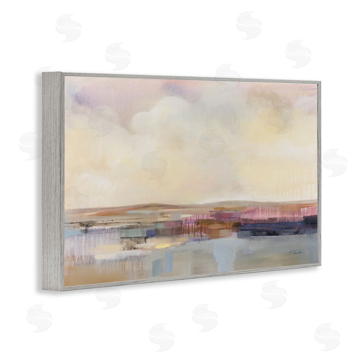 Billowing Clouds Abstraction Grey Frame Print Wall Art, Home Decor by Silvia Vassileva