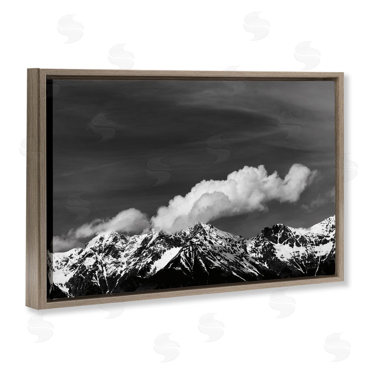 Dolomites with Billowing Clouds Brown Floating Frame Canvas Wall Art, Home Decor by Deborah Revell