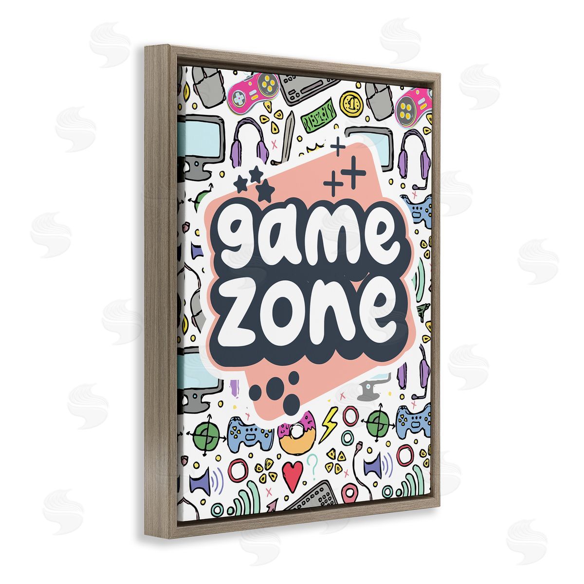 Jesse Keith Peach Game Zone Brown Floating Frame Canvas Wall Art Print