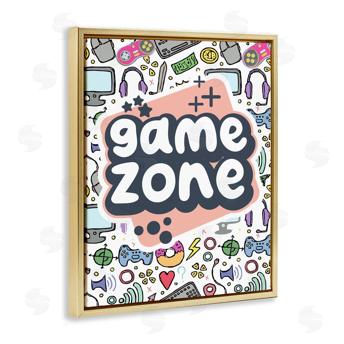 Jesse Keith Peach Game Zone Gold Floating Frame Canvas Wall Art Print