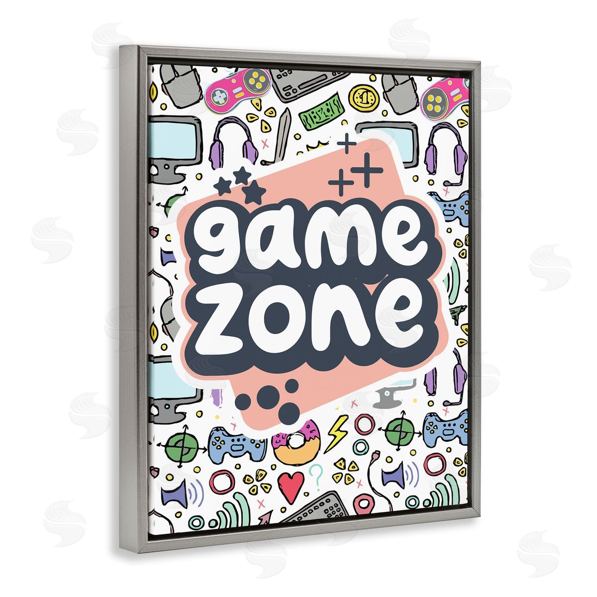 Jesse Keith Peach Game Zone Gray Floating Frame Canvas Wall Art Print