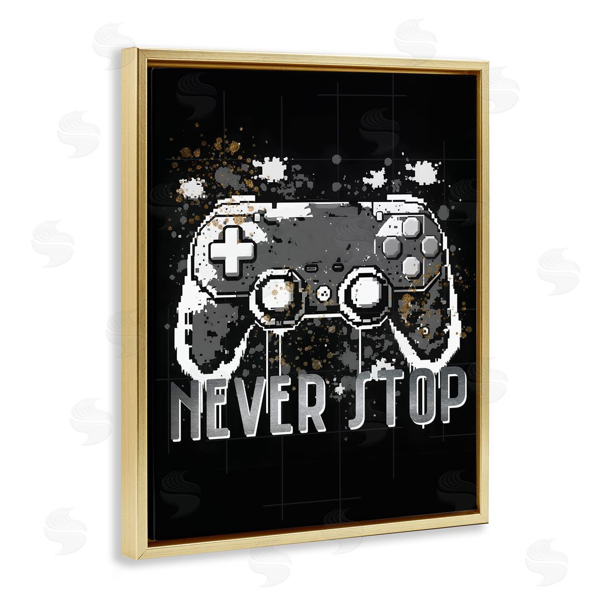 Kim Allen Never Stop Game Controller Gold Floating Frame Canvas Wall Art Print