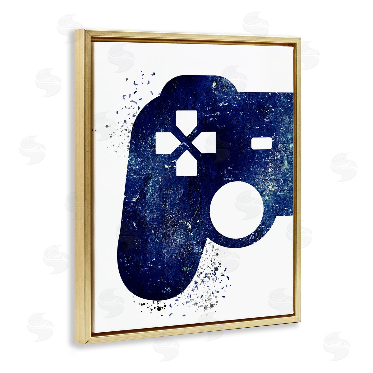 Kim Allen Distressed Controller Outline Gold Floating Frame Canvas Wall Art Print